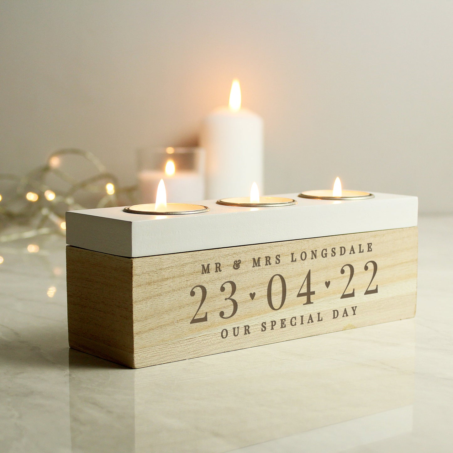 Personalised Special Date Triple Tea Light Box: 1 - Candle Holders By Gift Moments