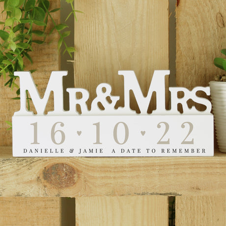 Personalised Special Date Wooden Mr & Mrs Ornament: 1 - Ornaments By Gift Moments