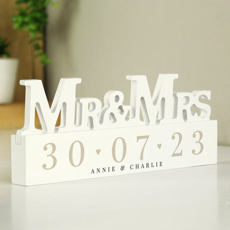 Personalised Special Date Wooden Mr & Mrs Ornament: 2 - Ornaments By Gift Moments