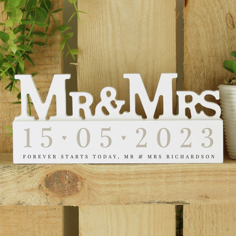 Personalised Special Date Wooden Mr & Mrs Ornament: 3 - Ornaments By Gift Moments