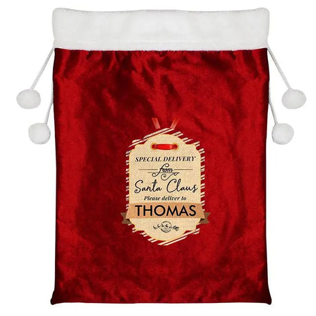 Personalised Special Delivery Luxury Pom Pom Red Sack: 3 - Christmas Sacks By Gift Moments
