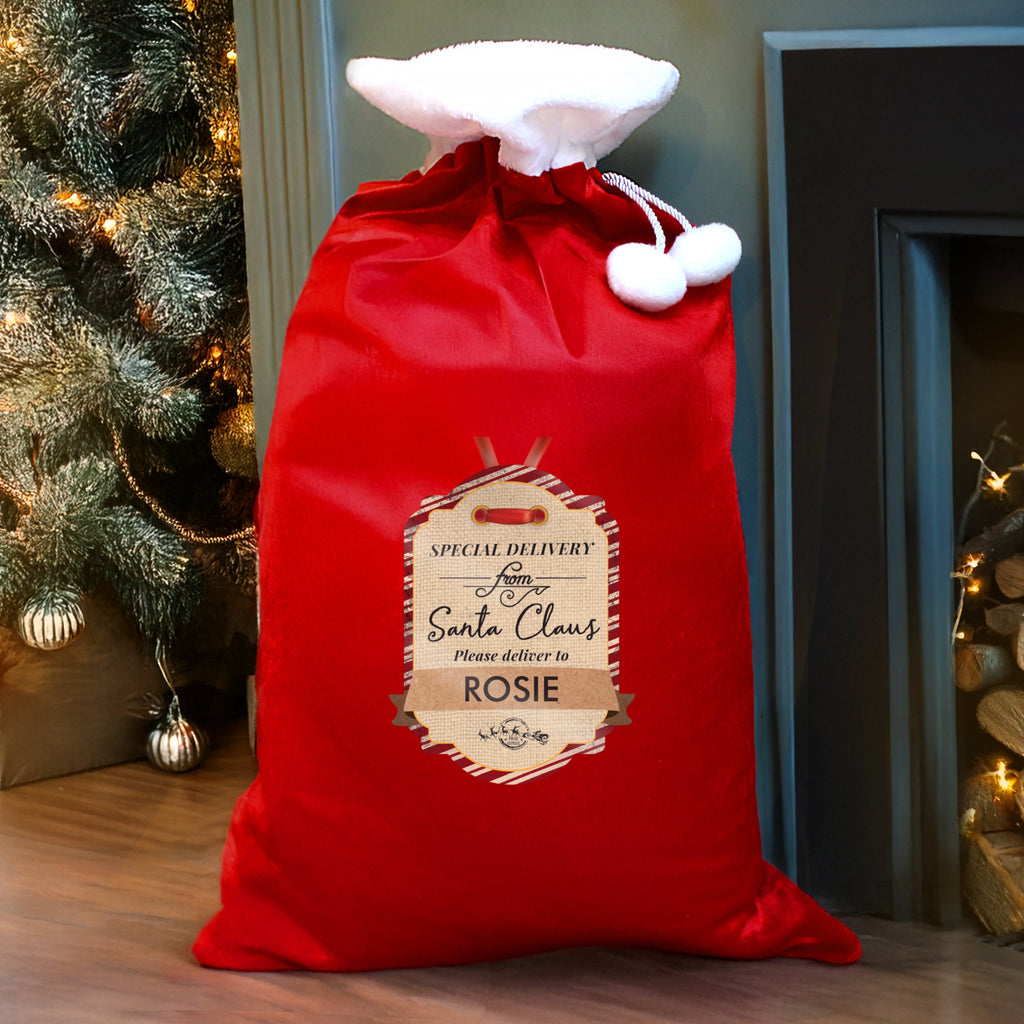 Personalised Special Delivery Luxury Pom Pom Red Sack - Shop Christmas Sacks At Gift Moments - 2