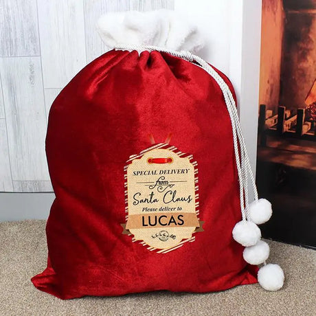Personalised Special Delivery Luxury Pom Pom Red Sack: 2 - Christmas Sacks By Gift Moments