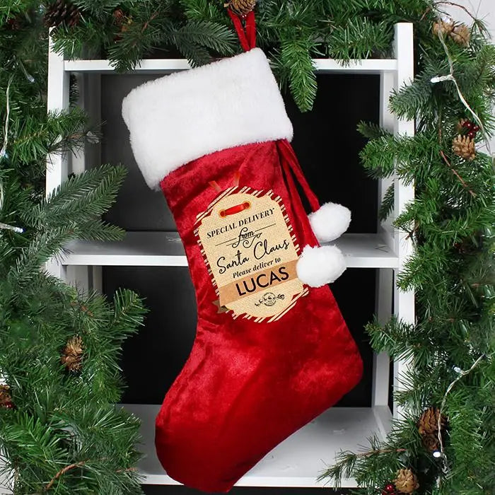 Personalised Special Delivery Luxury Red Stocking - Shop Christmas Stockings At Gift Moments - 2