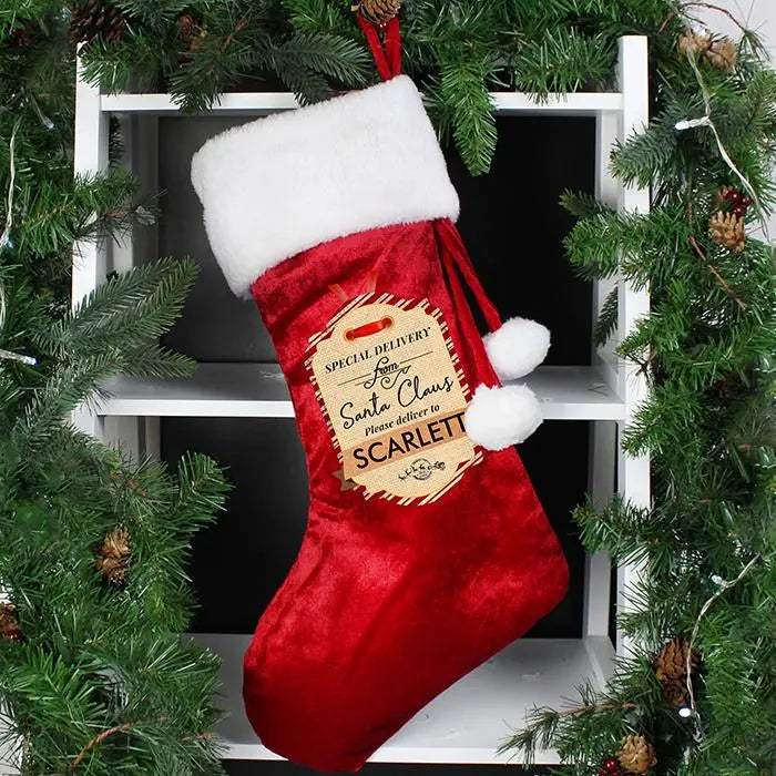 Personalised Special Delivery Luxury Red Stocking - Shop Christmas Stockings At Gift Moments - 1