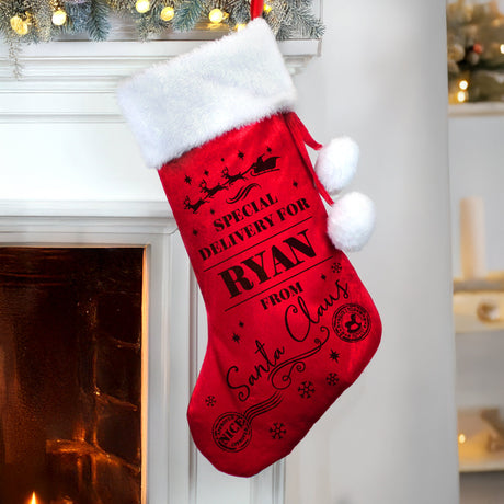Personalised Special Delivery Red Stocking: 3 - Christmas Stockings By Gift Moments