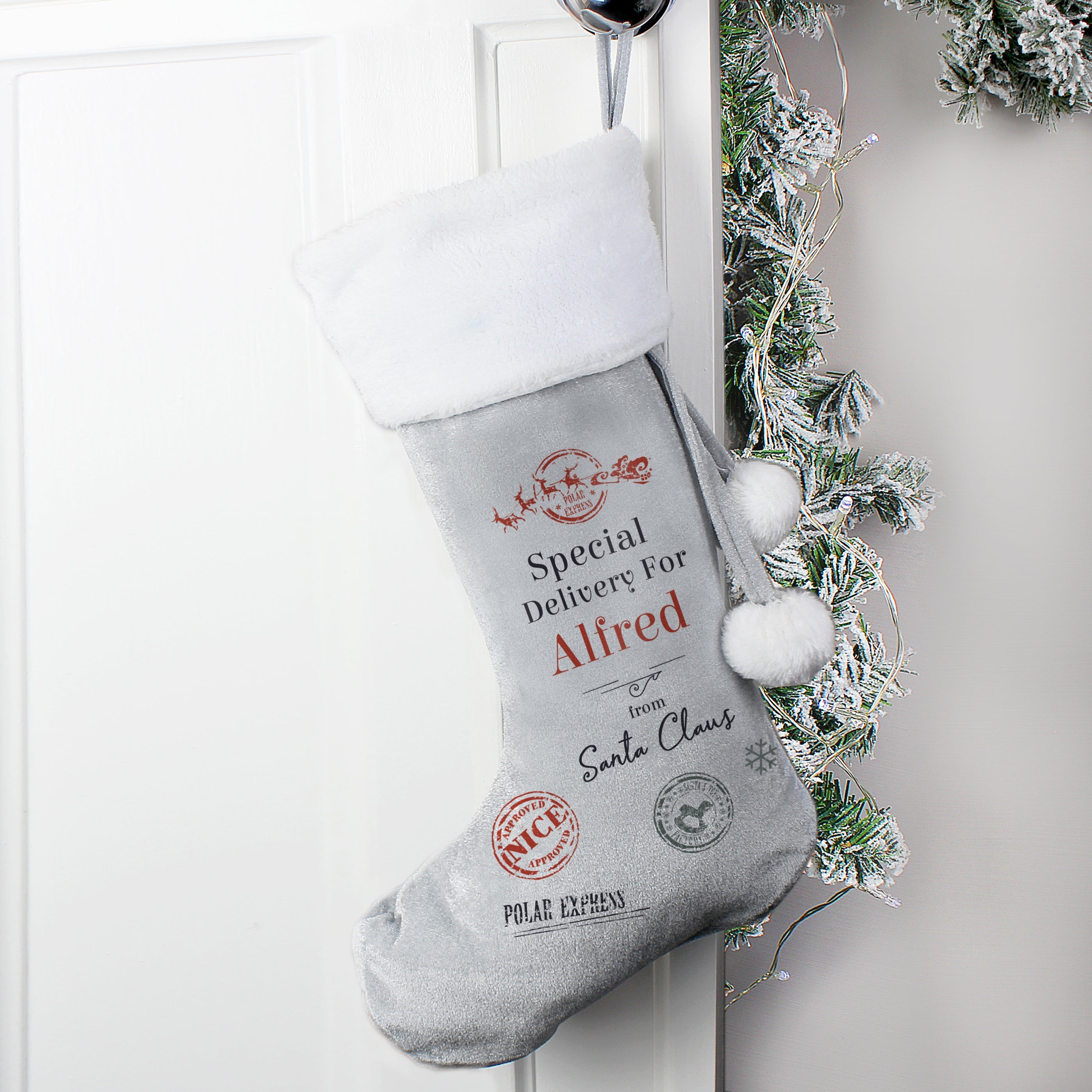 Personalised Special Delivery Silver Grey Stocking - Shop Christmas Stockings At Gift Moments - 3