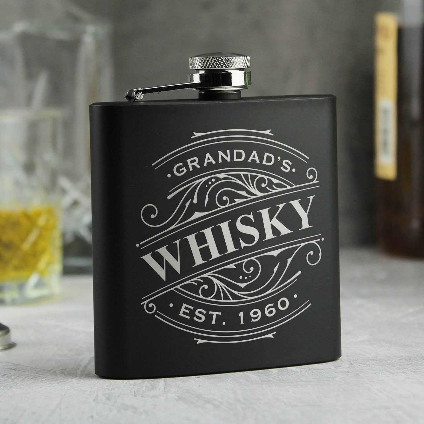 Personalised Spirit Black Hip Flask: 7 - Hip Flasks By Gift Moments