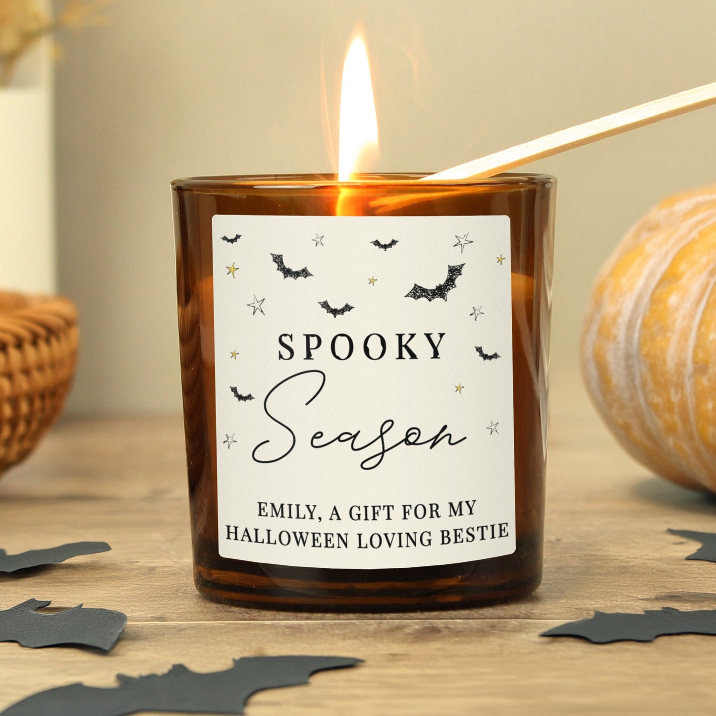 Personalised Spooky Amber Glass Candle: 3 - Candles By Gift Moments