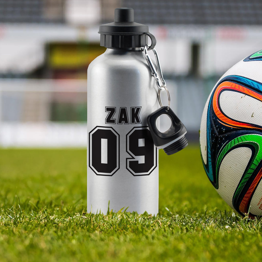 Personalised Sports Number Silver Drinks Bottle - Shop Kids Bottles At Gift Moments - 1