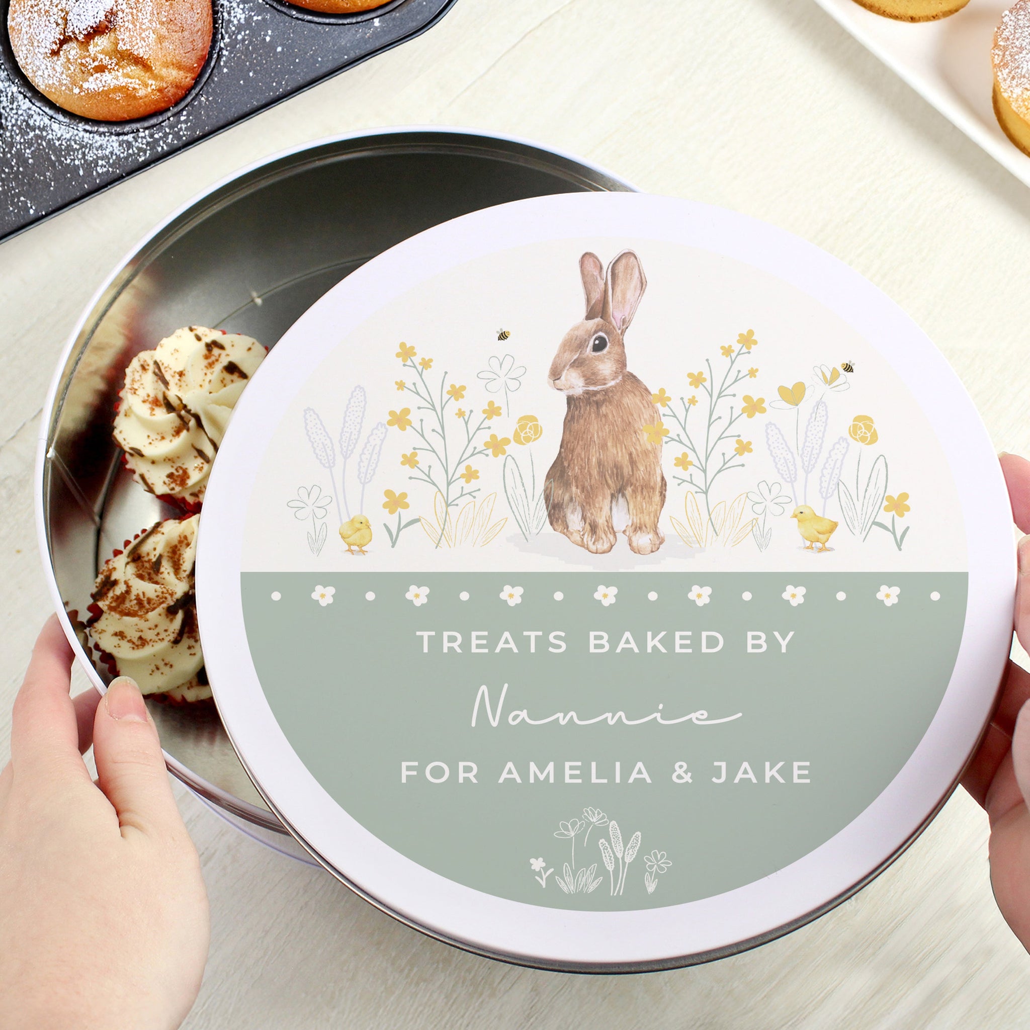 Personalised Spring Bunny Cake Tin: 2 - Storage By Gift Moments