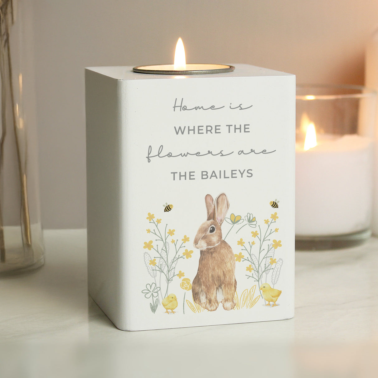 Personalised Spring Bunny Tealight Holder: 4 - Candle Holders By Gift Moments