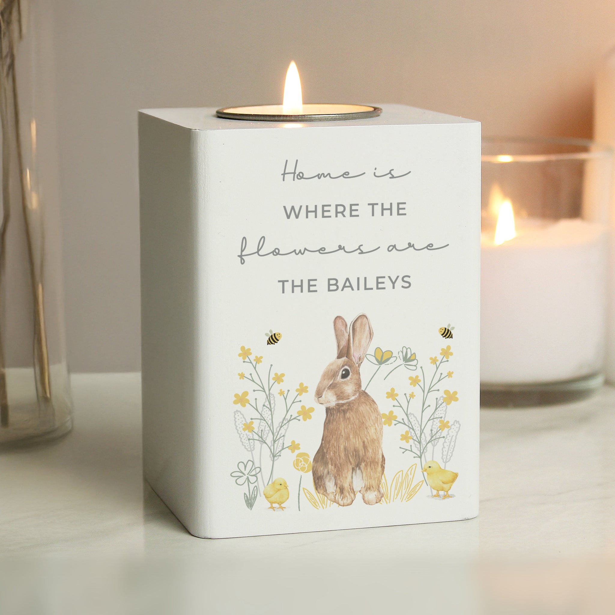 Personalised Spring Bunny Tealight Holder: 4 - Candle Holders By Gift Moments
