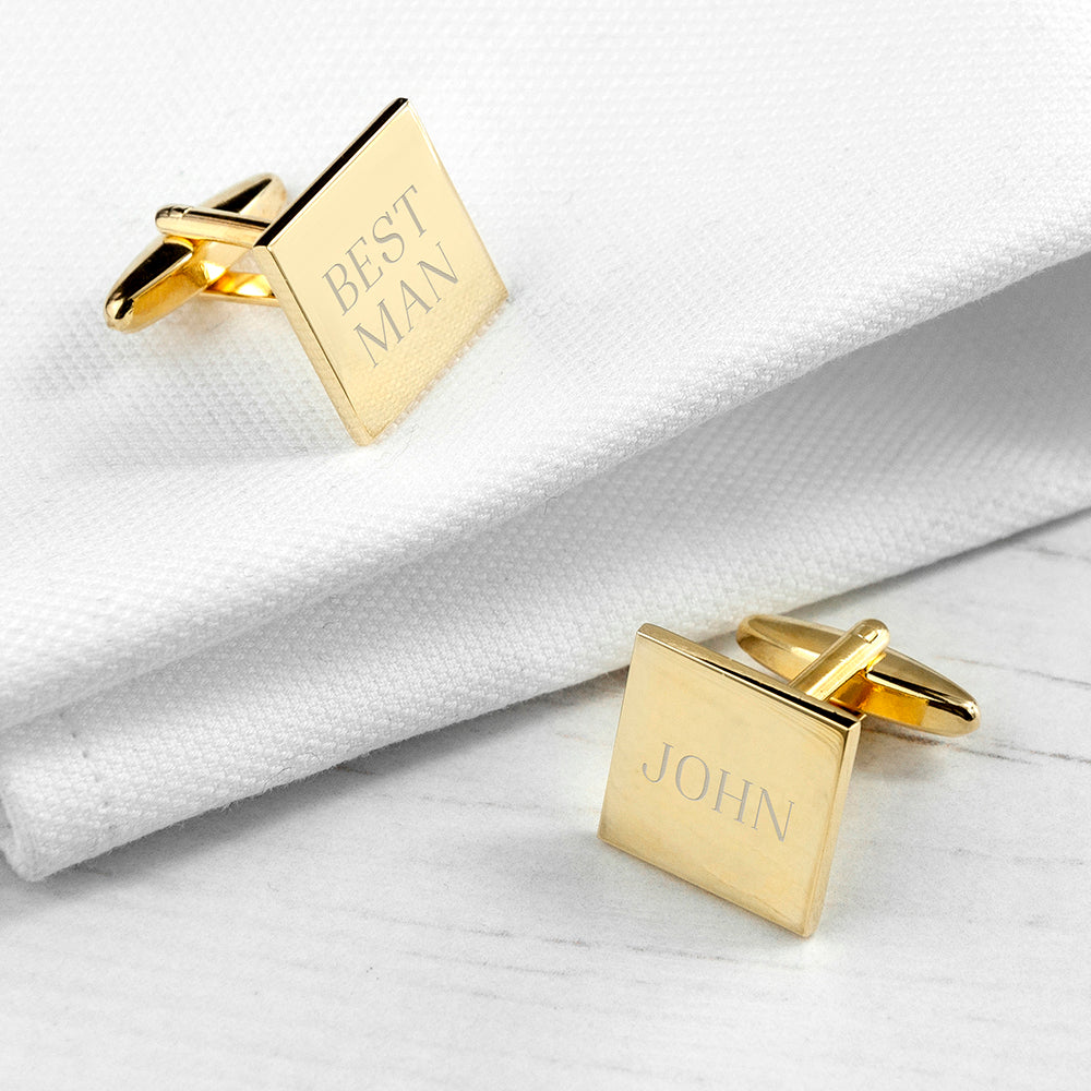 Personalised Square Gold Plated Cufflinks: 2 - Cufflinks & Tie Slides By Gift Moments