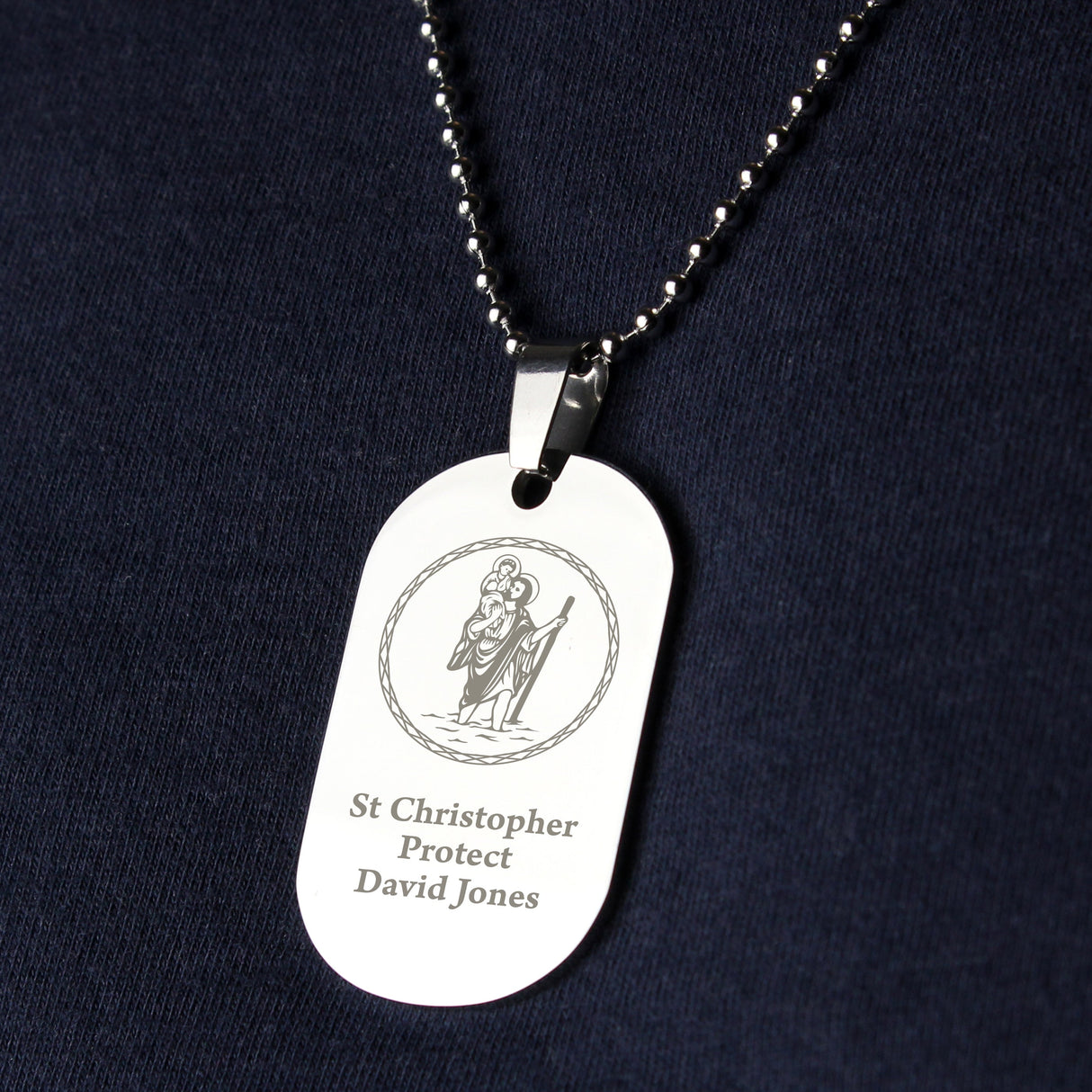 Personalised St Christopher Stainless Steel Dog Tag Necklace: 3 - Necklaces By Gift Moments