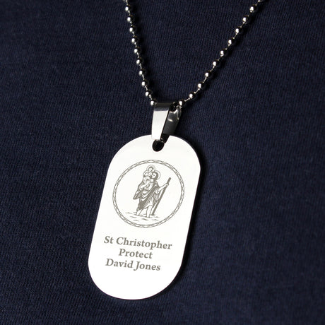 Personalised St Christopher Stainless Steel Dog Tag Necklace: 3 - Necklaces By Gift Moments