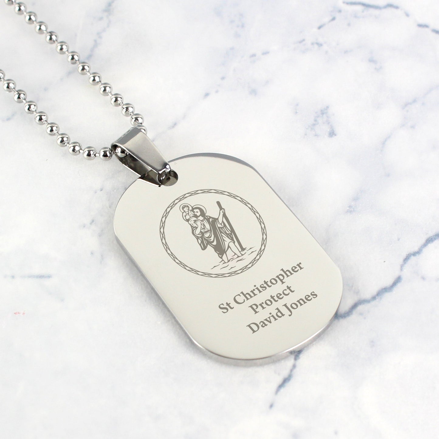 Personalised St Christopher Stainless Steel Dog Tag Necklace: 5 - Necklaces By Gift Moments