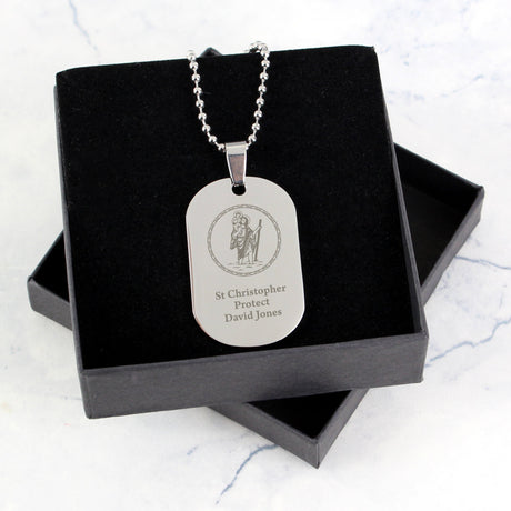 Personalised St Christopher Stainless Steel Dog Tag Necklace: 4 - Necklaces By Gift Moments