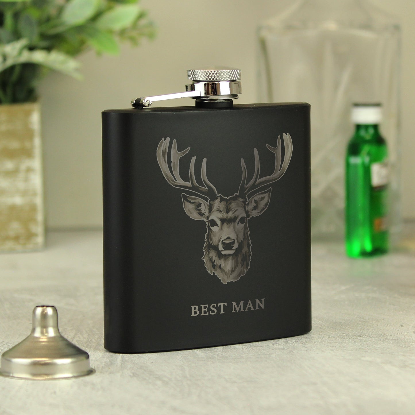 Personalised Stag Black Hip Flask: 6 - Hip Flasks By Gift Moments