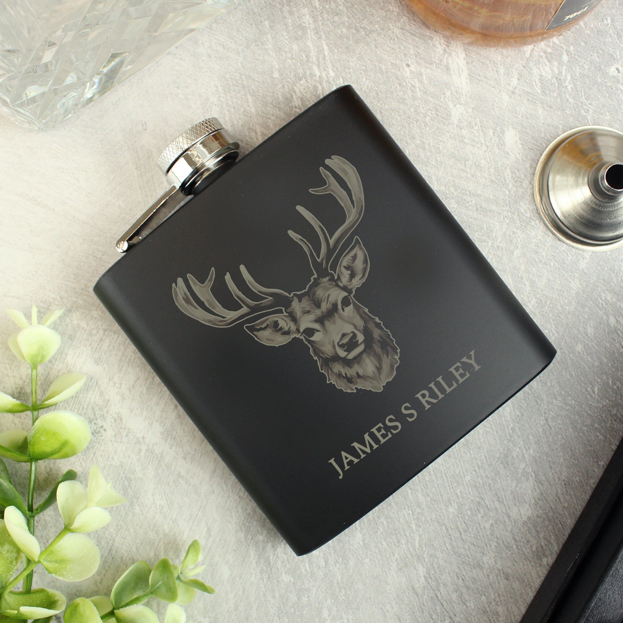 Personalised Stag Black Hip Flask: 2 - Hip Flasks By Gift Moments