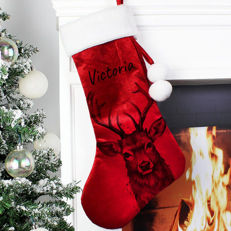 Personalised Stag Red Stocking: 3 - Christmas Stockings By Gift Moments