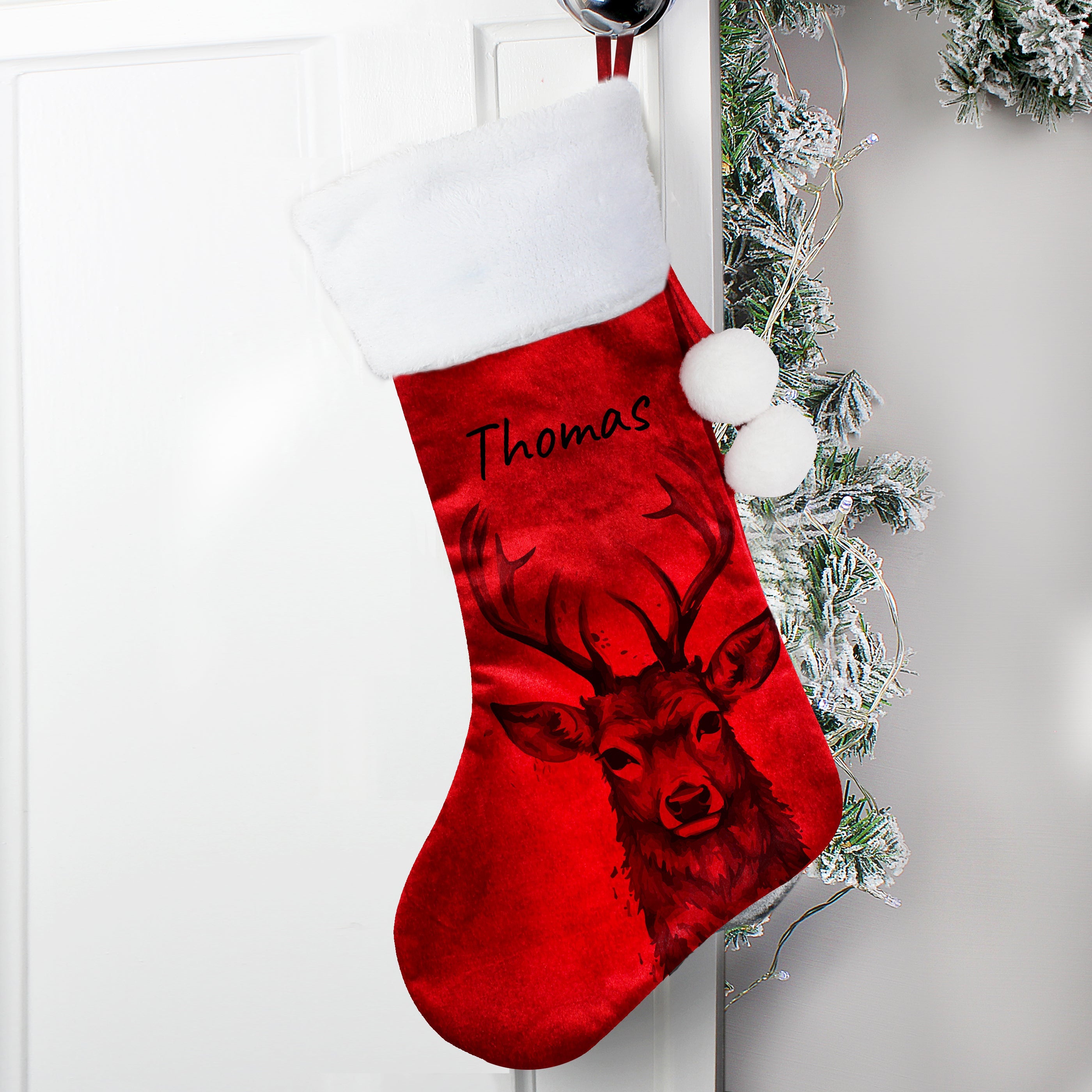 Personalised Stag Red Stocking - Shop Christmas Stockings At Gift Moments - 2