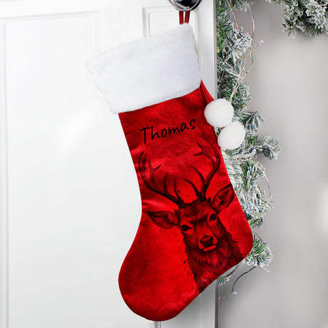 Personalised Stag Red Stocking: 2 - Christmas Stockings By Gift Moments