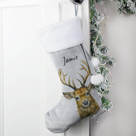 Personalised Stag Silver Grey Stocking: 1 - Christmas Stockings By Gift Moments