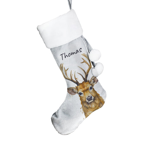 Personalised Stag Silver Grey Stocking: 4 - Christmas Stockings By Gift Moments