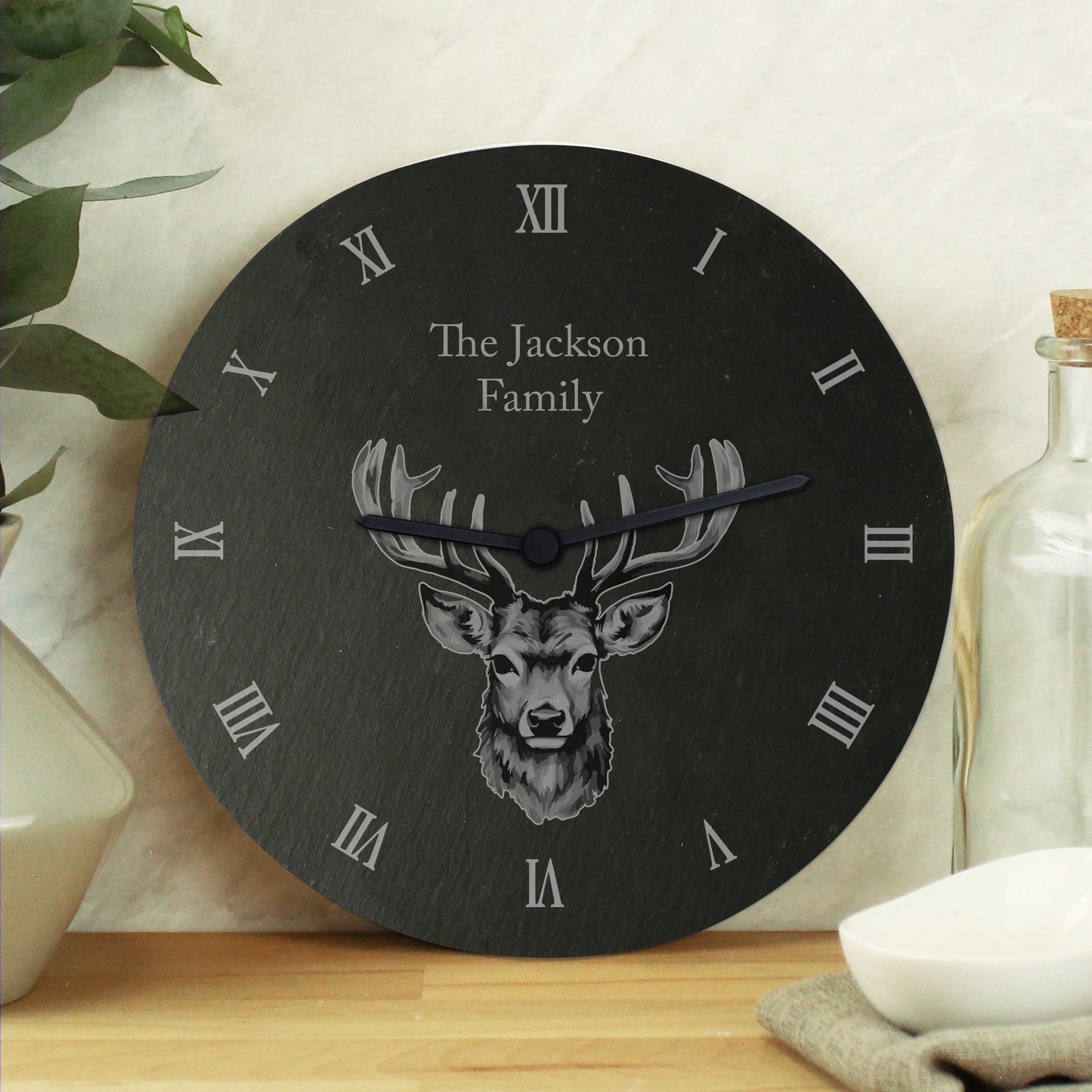 Personalised Stag Slate Clock: 3 - Clocks By Gift Moments