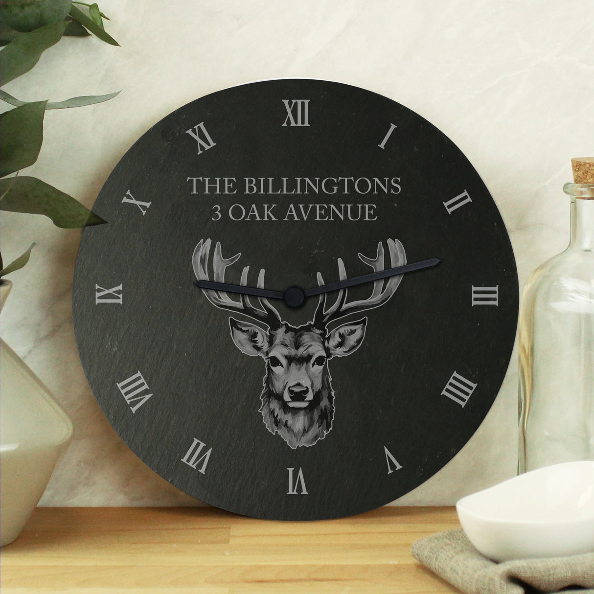 Personalised Stag Slate Clock: 1 - Clocks By Gift Moments
