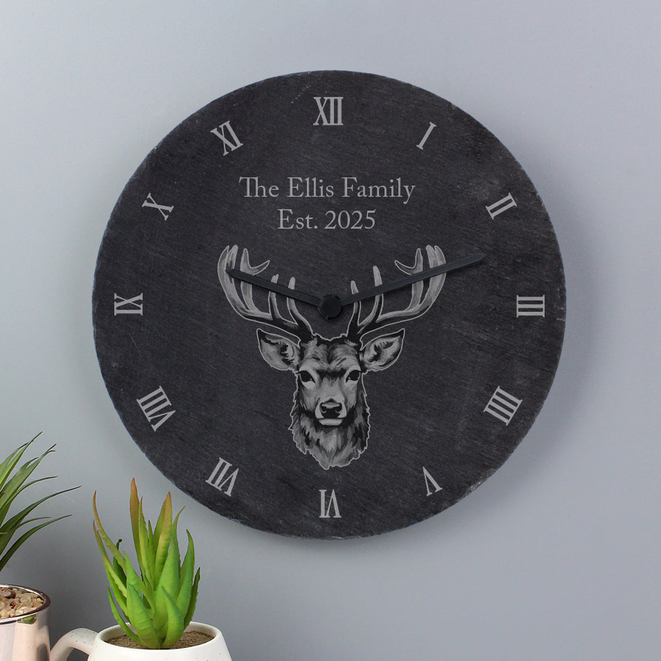Personalised Stag Slate Clock: 4 - Clocks By Gift Moments