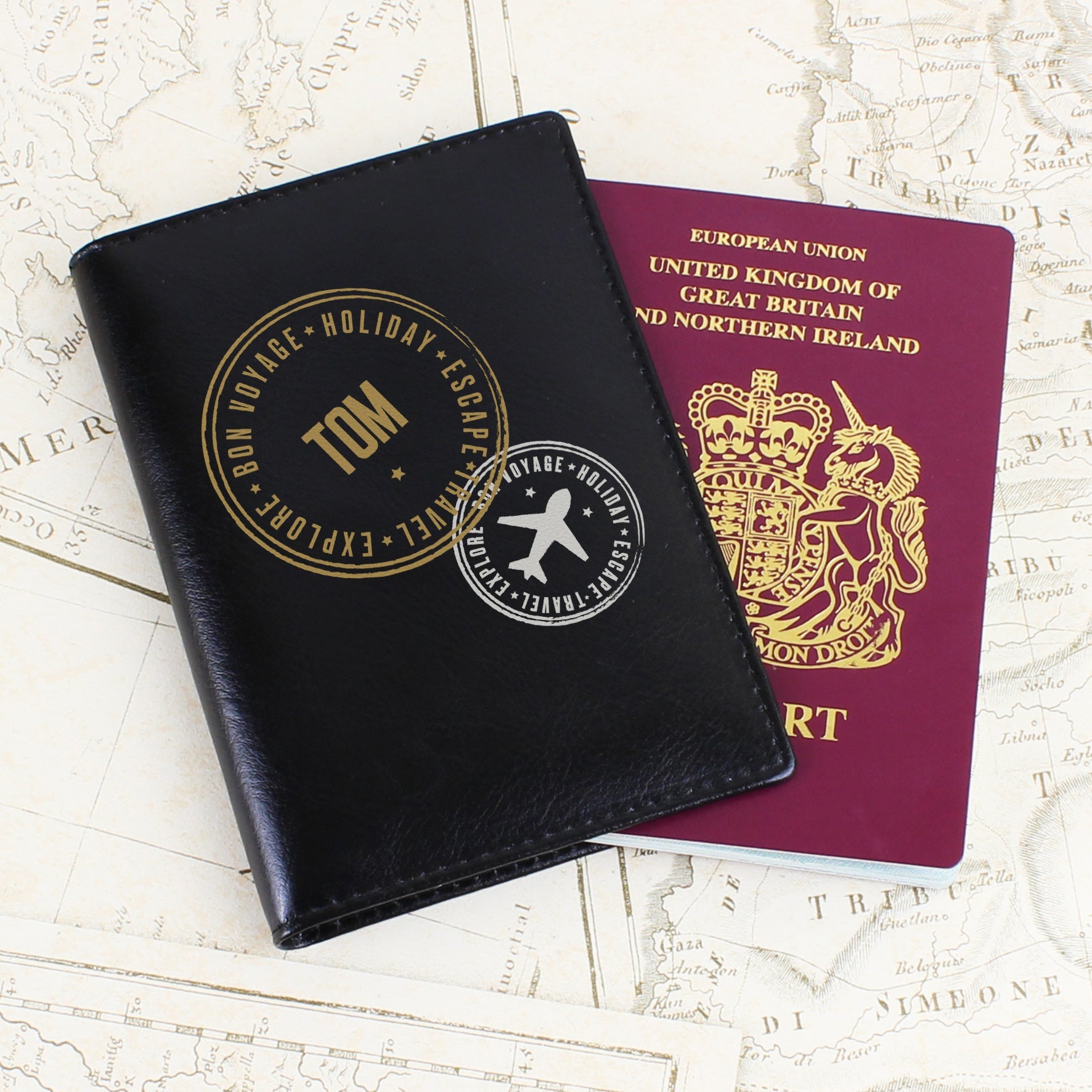 Personalised Stamped Black Passport Holder - Shop Passport Holders At Gift Moments - 1