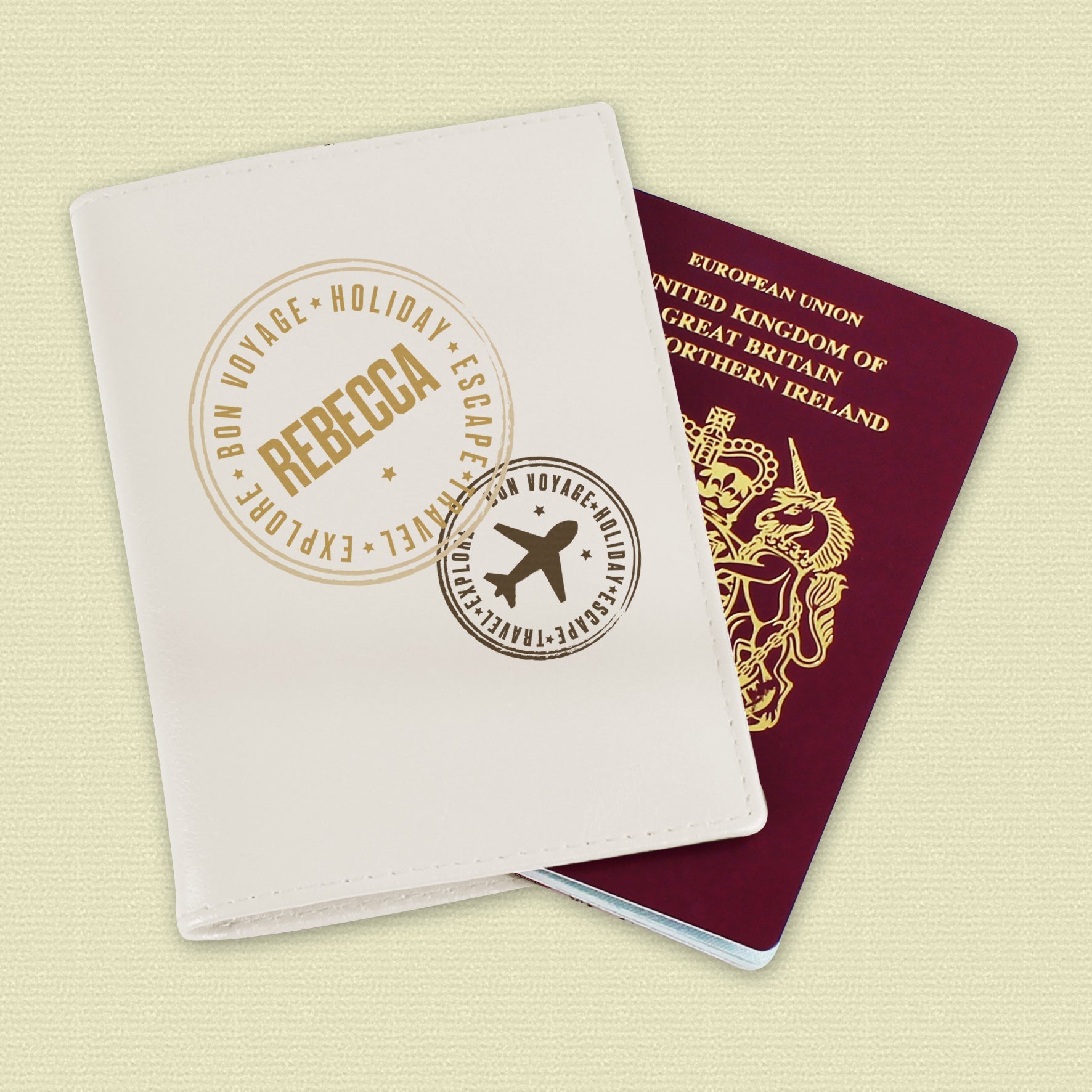 Personalised Stamped Cream Passport Holder: 1 - Passport Holders By Gift Moments