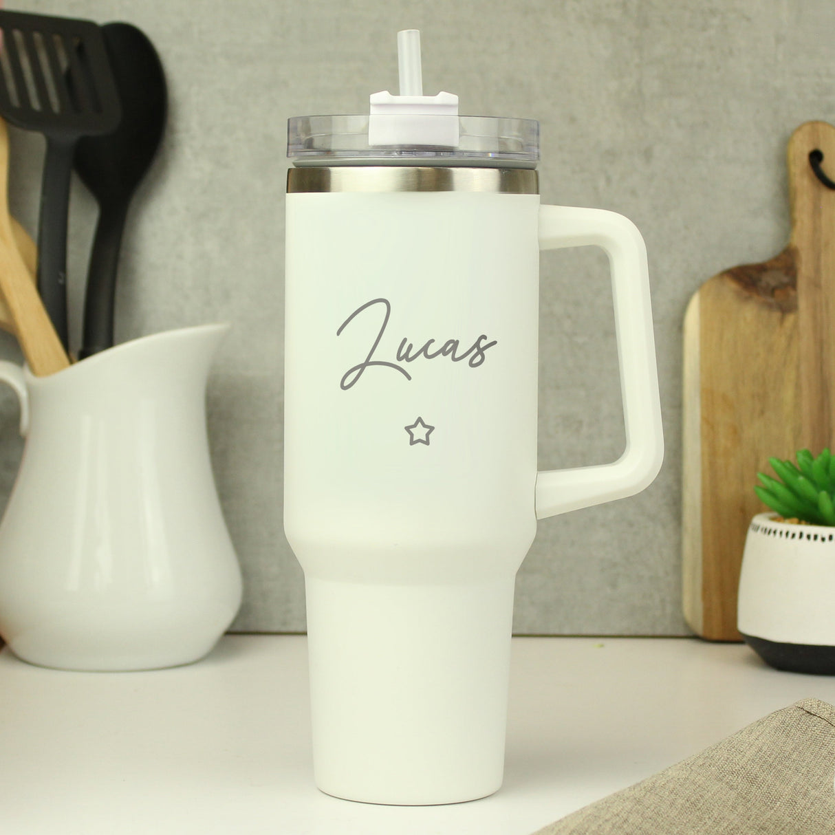 Personalised Star 40oz White Travel Cup: 6 - Travel Mugs By Gift Moments