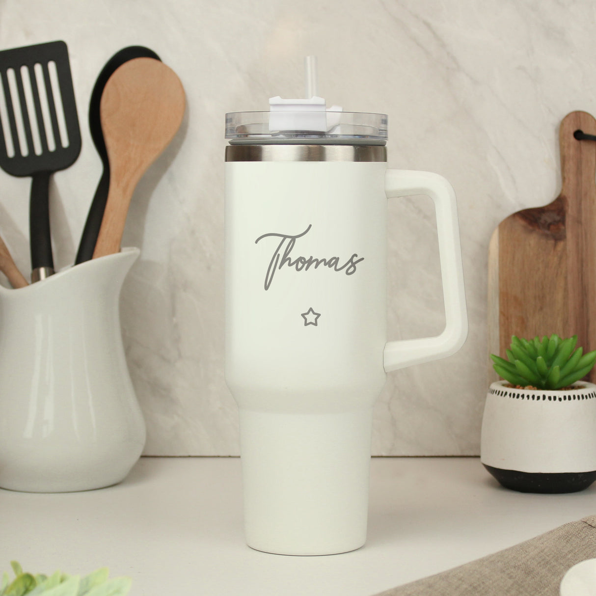 Personalised Star 40oz White Travel Cup: 5 - Travel Mugs By Gift Moments