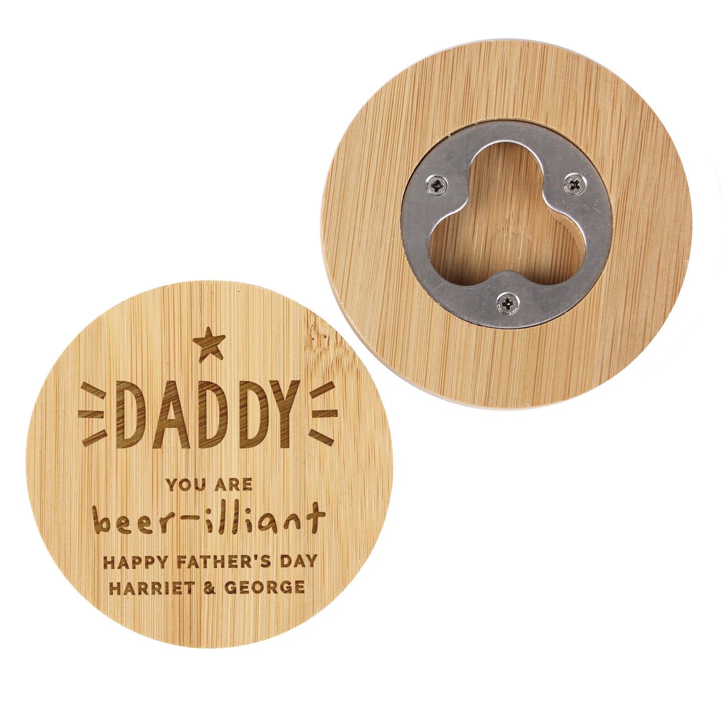 Personalised Star Bamboo Bottle Opener Coaster: 4 - Coasters By Gift Moments