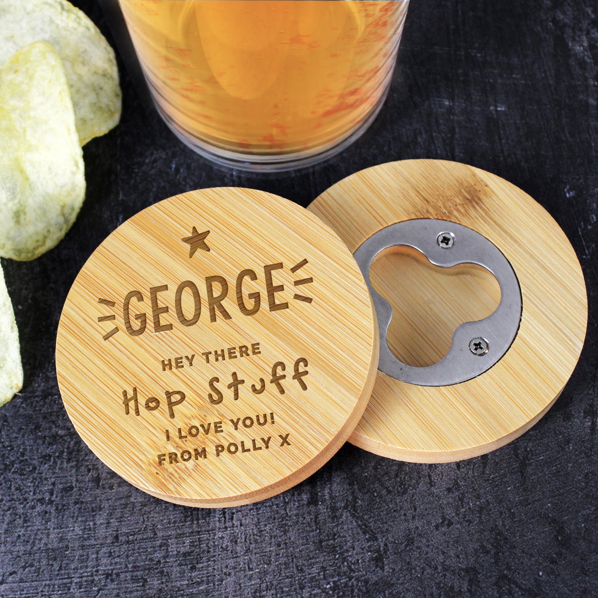 Personalised Star Bamboo Bottle Opener Coaster: 3 - Coasters By Gift Moments