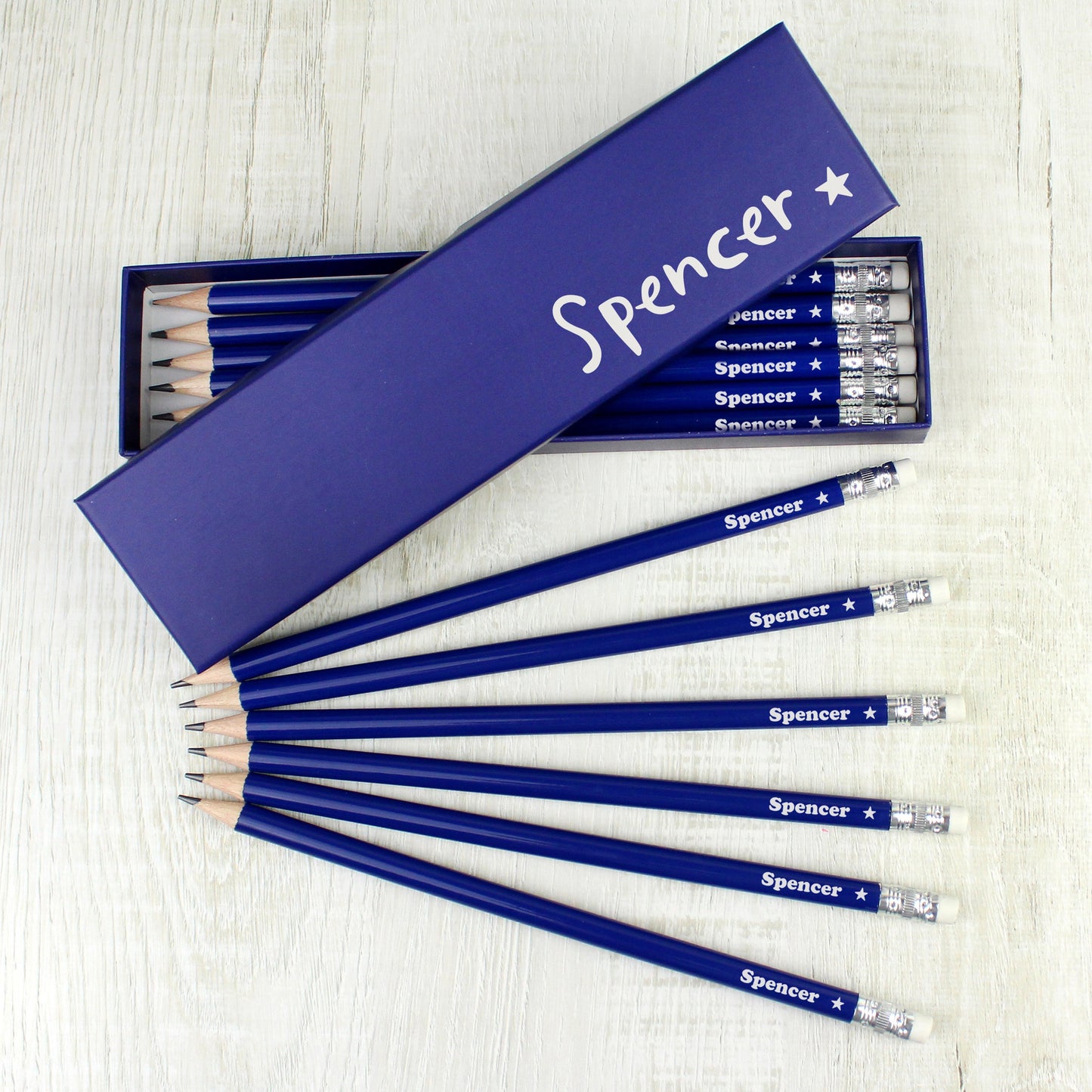 Personalised Star Box and 12 Blue HB Pencils: 1 - Pens & Pencils By Gift Moments