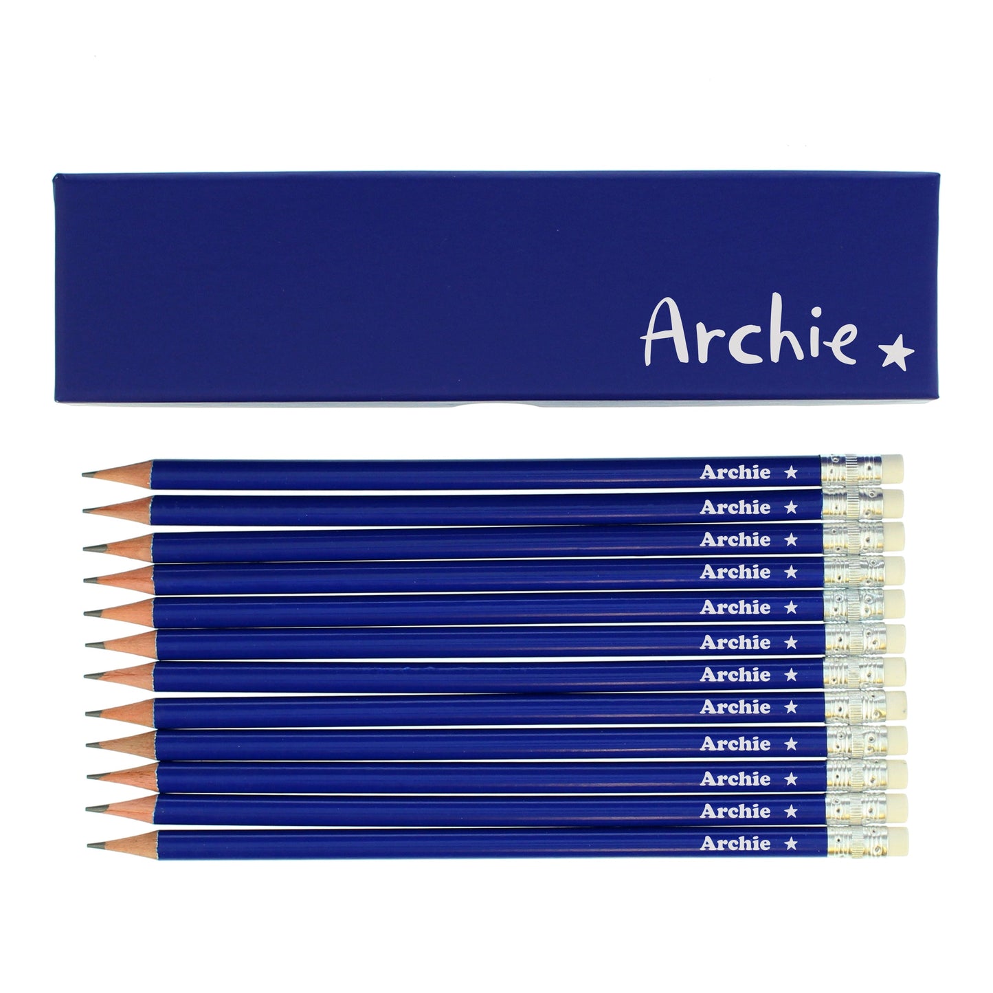 Personalised Star Box and 12 Blue HB Pencils: 3 - Pens & Pencils By Gift Moments