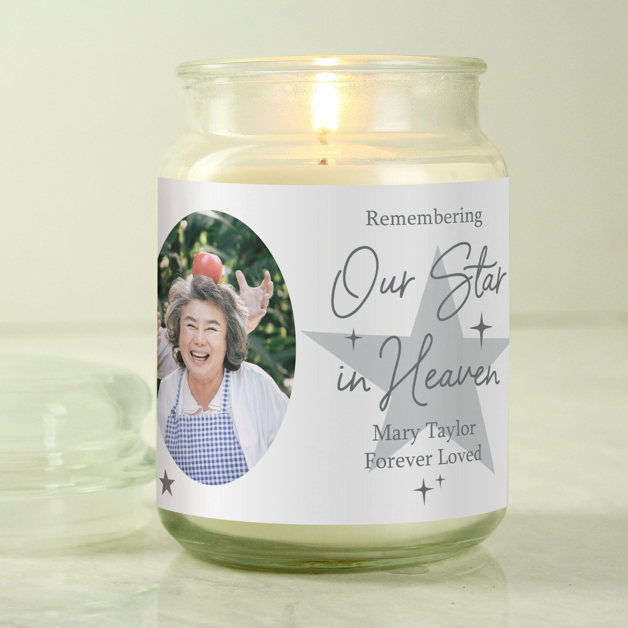 Personalised Star In Heaven Photo Upload Large Scented Jar Candle: 4 - Candles By Gift Moments
