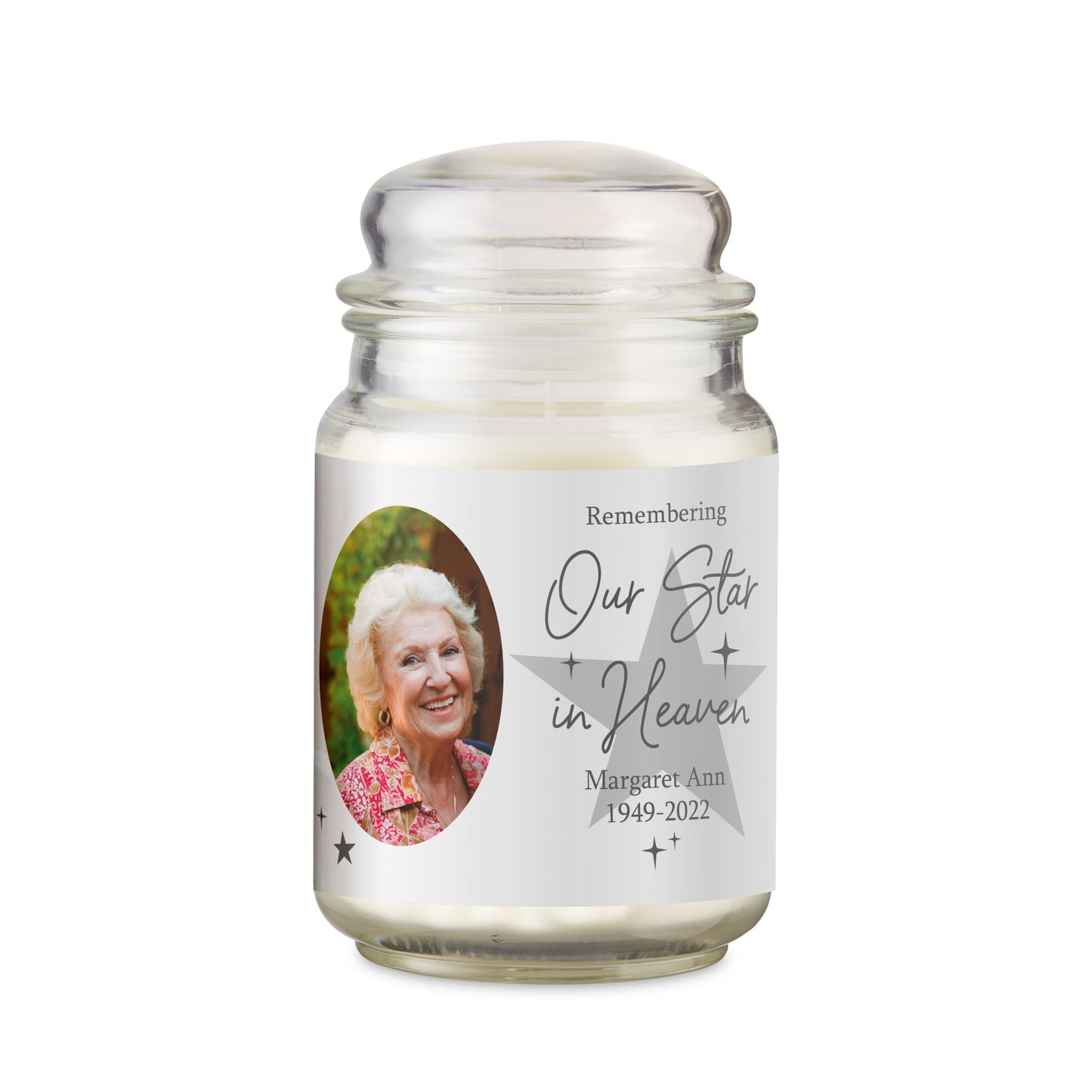 Personalised Star In Heaven Photo Upload Large Scented Jar Candle: 6 - Candles By Gift Moments