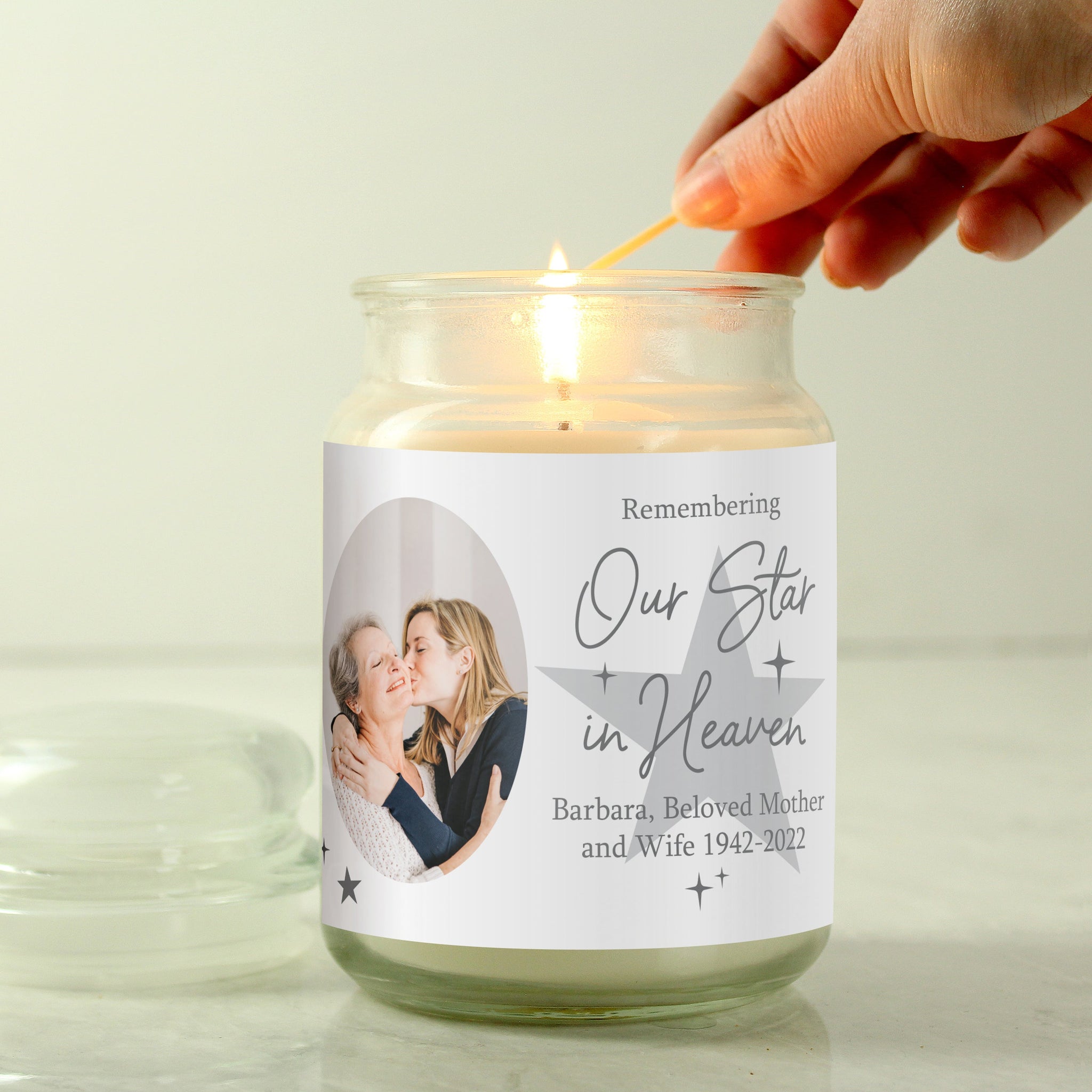 Personalised Star In Heaven Photo Upload Large Scented Jar Candle: 5 - Candles By Gift Moments