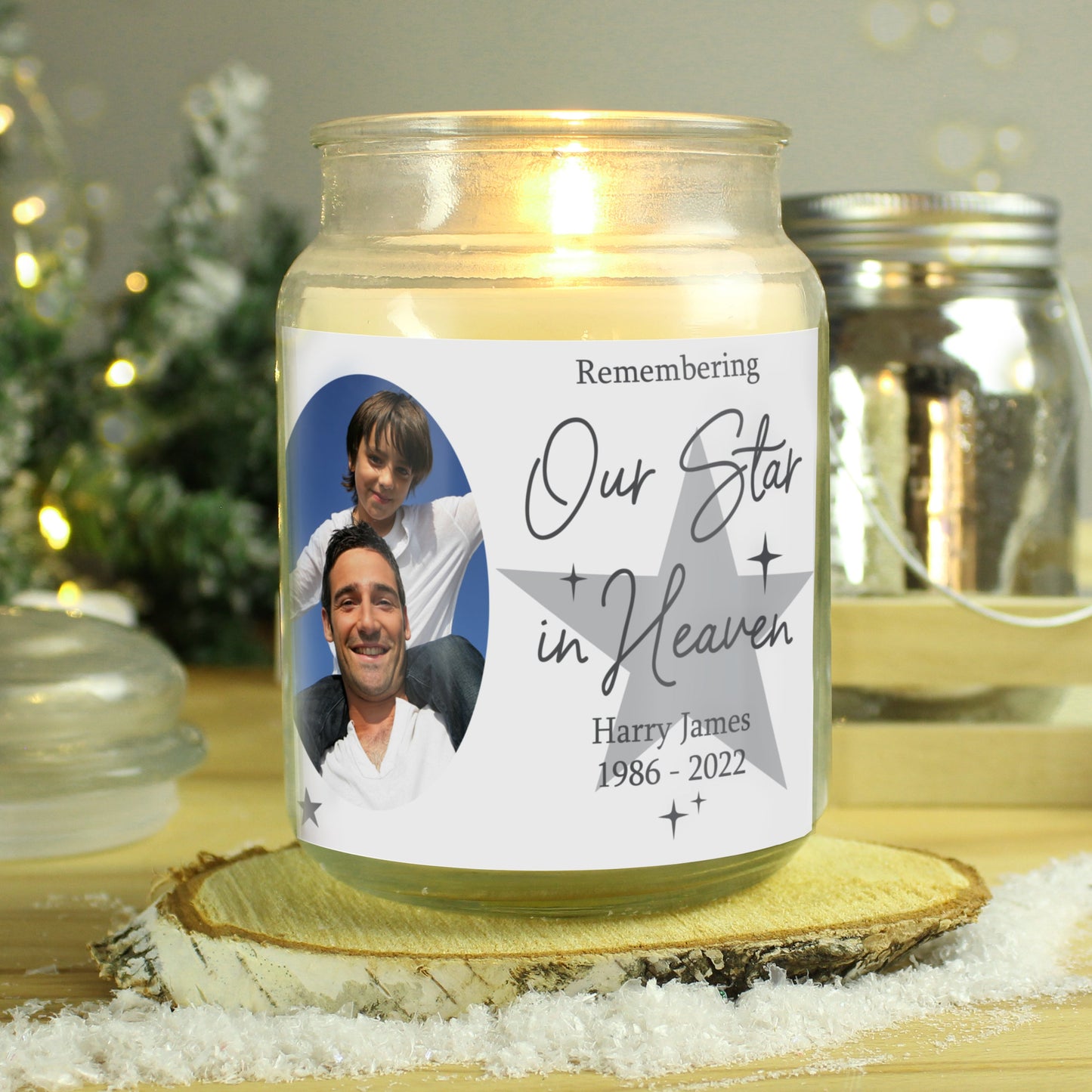 Personalised Star In Heaven Photo Upload Large Scented Jar Candle: 3 - Candles By Gift Moments
