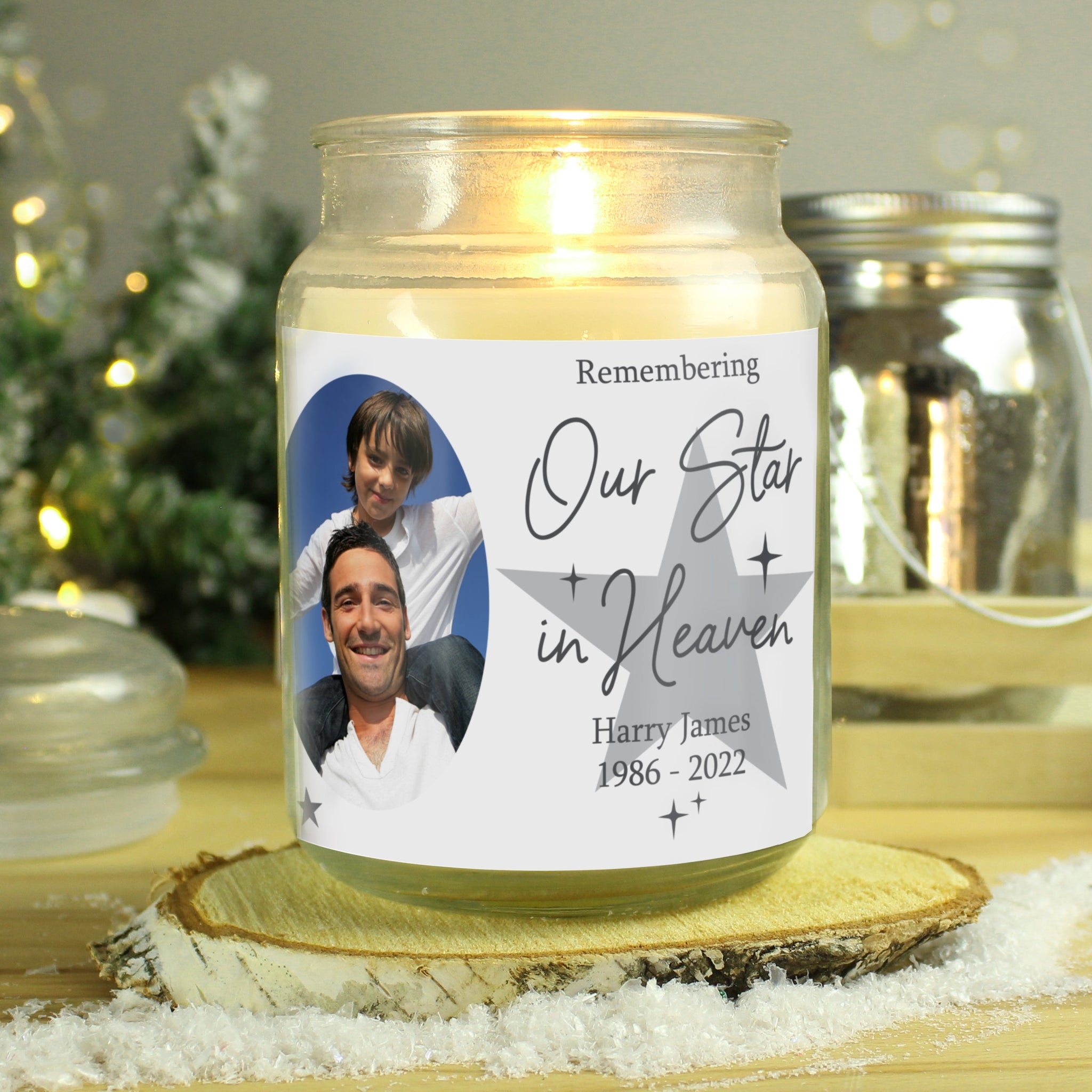 Personalised Star In Heaven Photo Upload Large Scented Jar Candle: 3 - Candles By Gift Moments