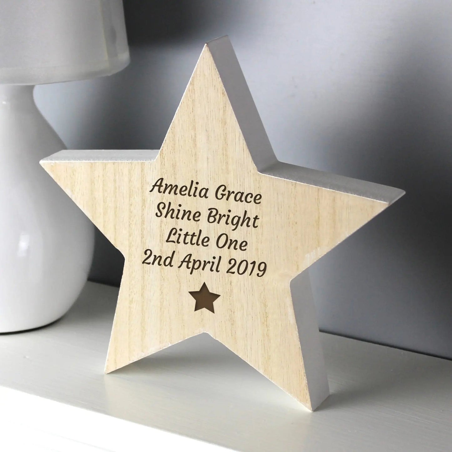 Personalised Star Motif Rustic Wooden Star Decoration: 3 - Christmas Decorations By Gift Moments