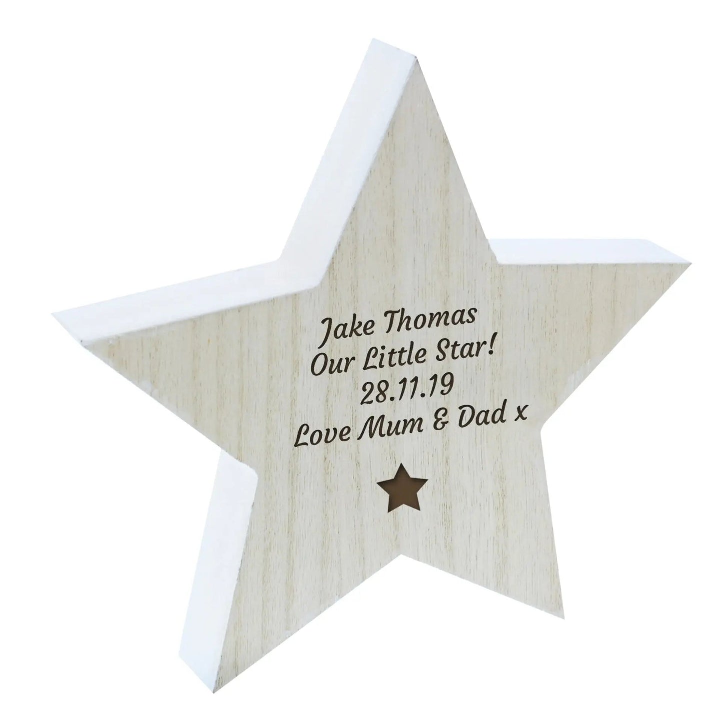 Personalised Star Motif Rustic Wooden Star Decoration: 4 - Christmas Decorations By Gift Moments
