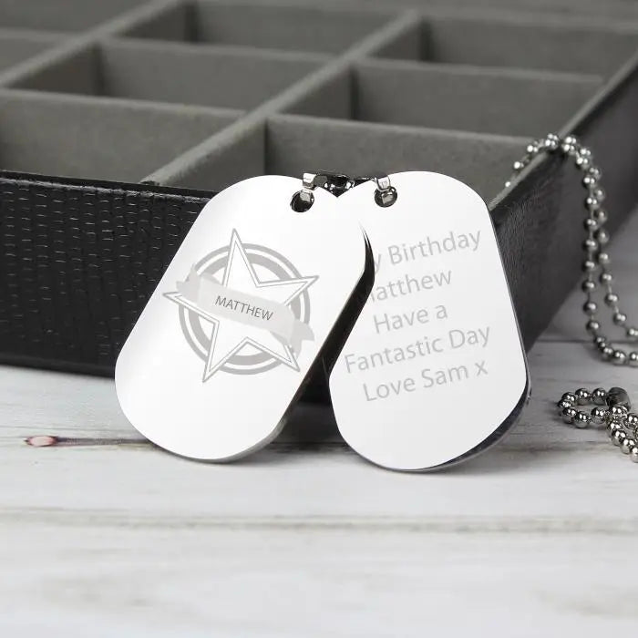 Personalised Star Stainless Steel Double Dog Tag Necklace: 1 - Necklaces By Gift Moments