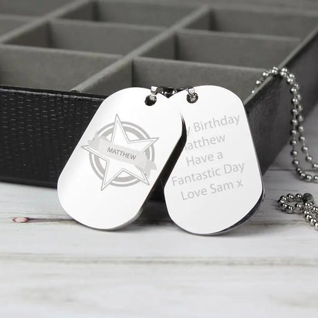 Personalised Star Stainless Steel Double Dog Tag Necklace: 1 - Necklaces By Gift Moments
