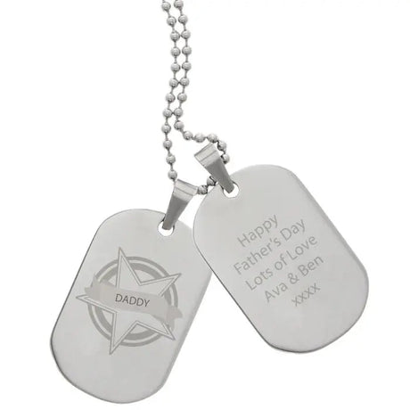Personalised Star Stainless Steel Double Dog Tag Necklace: 4 - Necklaces By Gift Moments